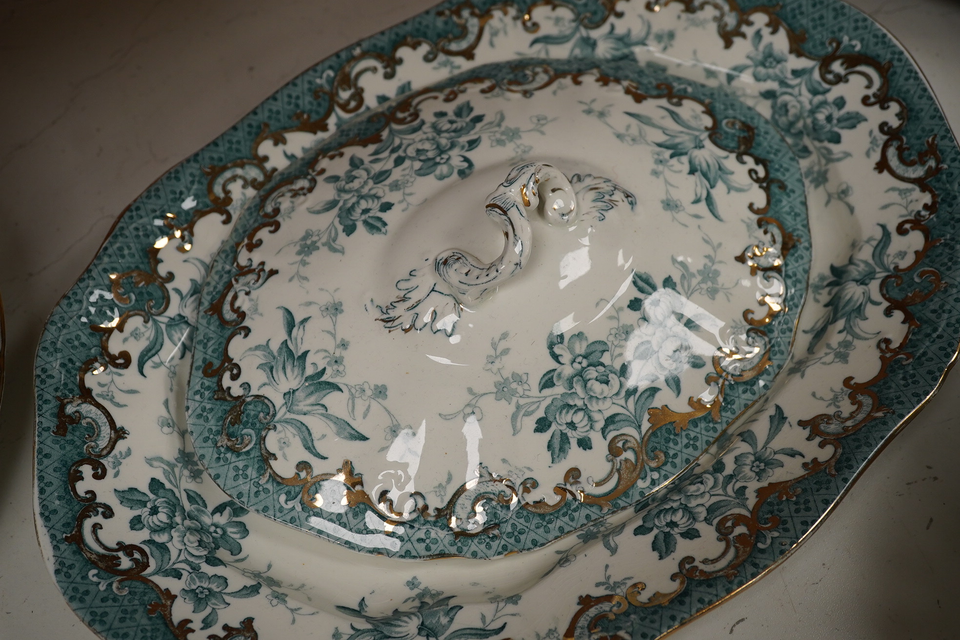 A Staffordshire pottery ‘’Haddon’’ pattern part dinner service. Condition - fair to good